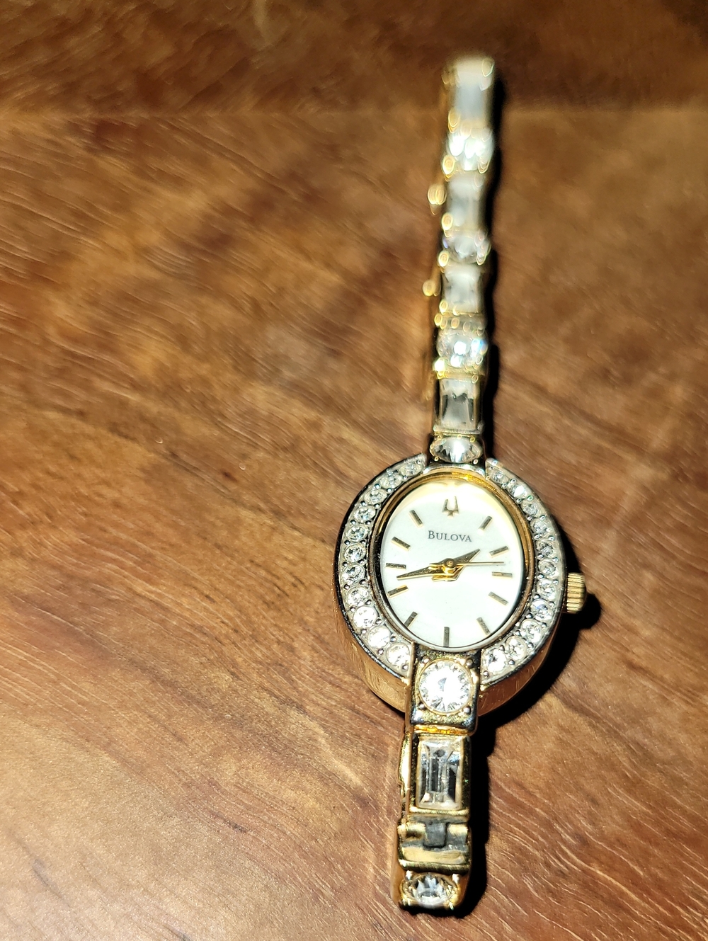 Bulova Gold Tone Women's Crystal Bracelet Watch with White Dial